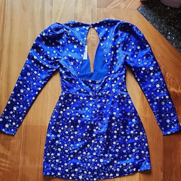 Sau Lee - Floral Dress in Royal Blue And White - Women's Size 8 - Picture 4 of 6